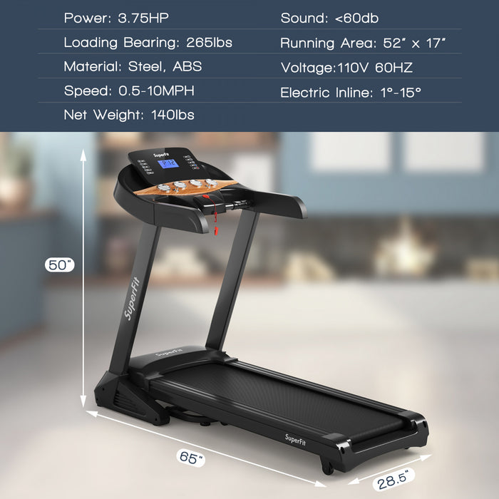 Costway 3.75hp Electric Folding Treadmill W/auto Incline 12 Program App Control