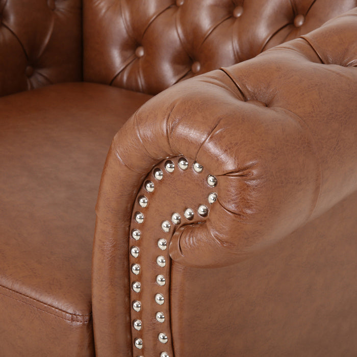 Gibbon Comfy Faux Leather Upholstery Arm Chair With Tufted Back,brown Accent Chair
