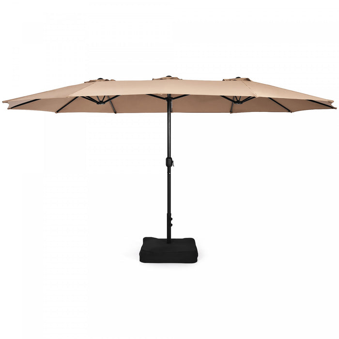 Costway 15 Ft Patio Double Sided Umbrella Outdoor Market Umbrella Tan