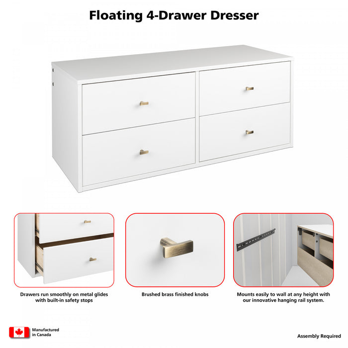 Floating 4-Drawer Dresser - White