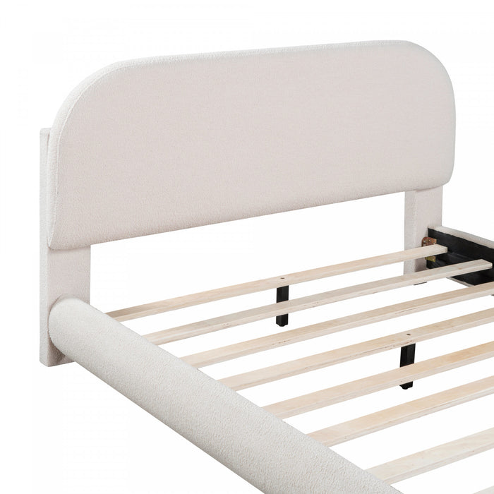 Sophie Teddy Fleece Upholstered Platform Bed with Soft Fabric and Sturdy Frame,Queen Size,Beige Queen Bed