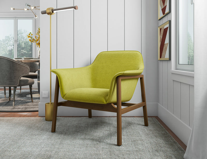 Manhattan Comfort Miller Linen Weave Accent Chair - Green & Walnut