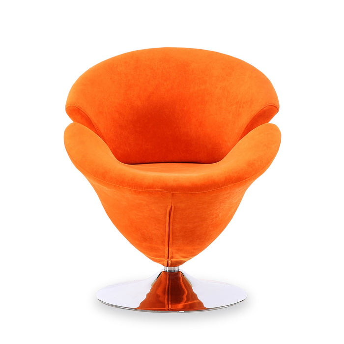 Manhattan Comfort Tulip Polished Chrome Velvet Swivel Accent Chair - Orange