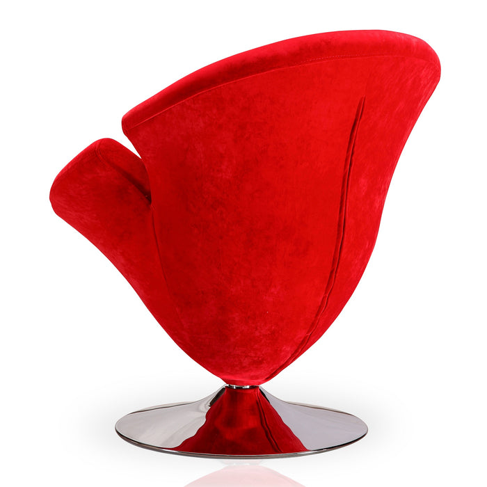 Manhattan Comfort Tulip Polished Chrome Velvet Swivel Accent Chair - Red