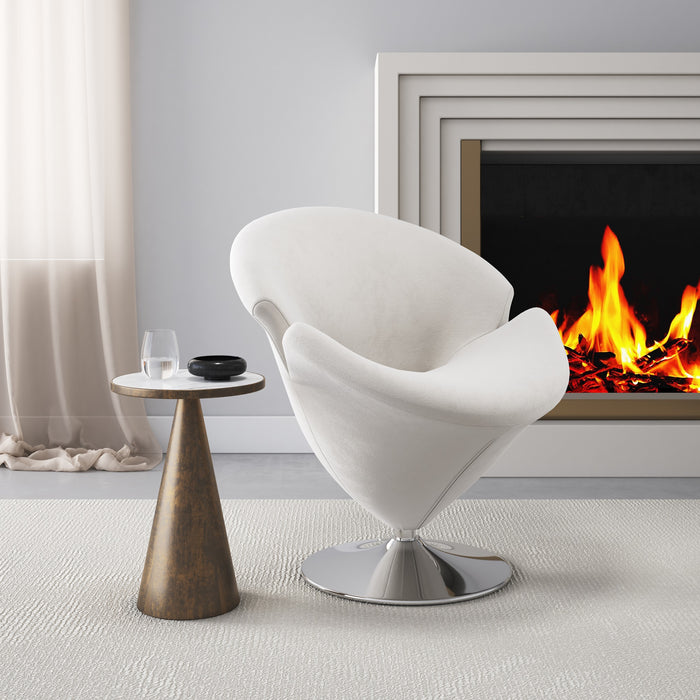 Manhattan Comfort Tulip Polished Chrome Velvet Swivel Accent Chair - White