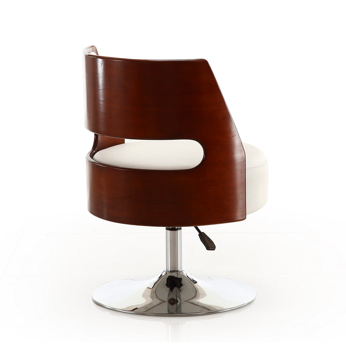 Manhattan Comfort Salon Polished Chrome Faux Leather Adjustable Height Swivel Accent Chair - White
