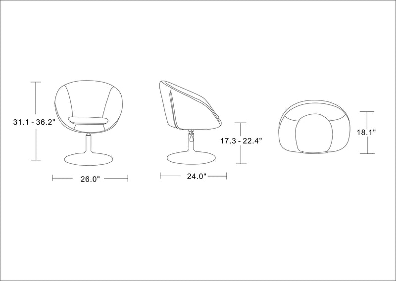 Manhattan Comfort Hopper Polished Chrome Wool Blend Adjustable Height Chair - Orange