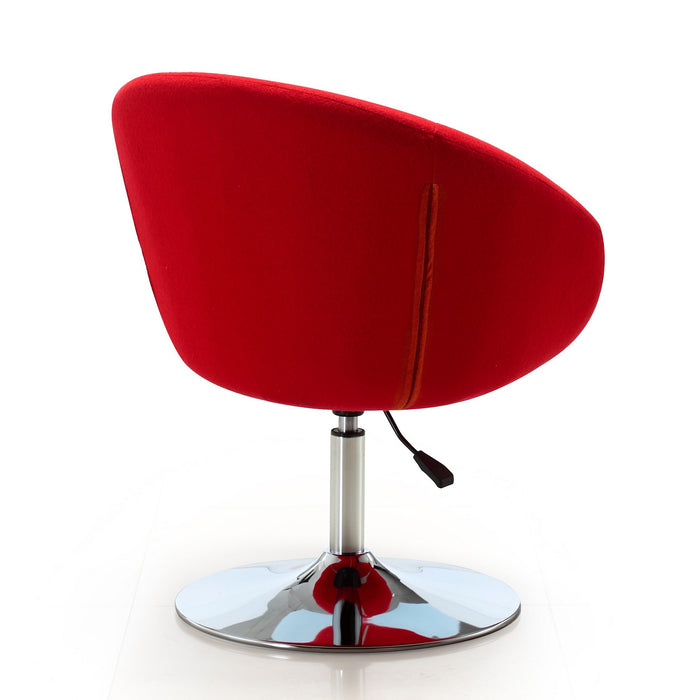 Manhattan Comfort Hopper Polished Chrome Wool Blend Adjustable Height Chair - Red