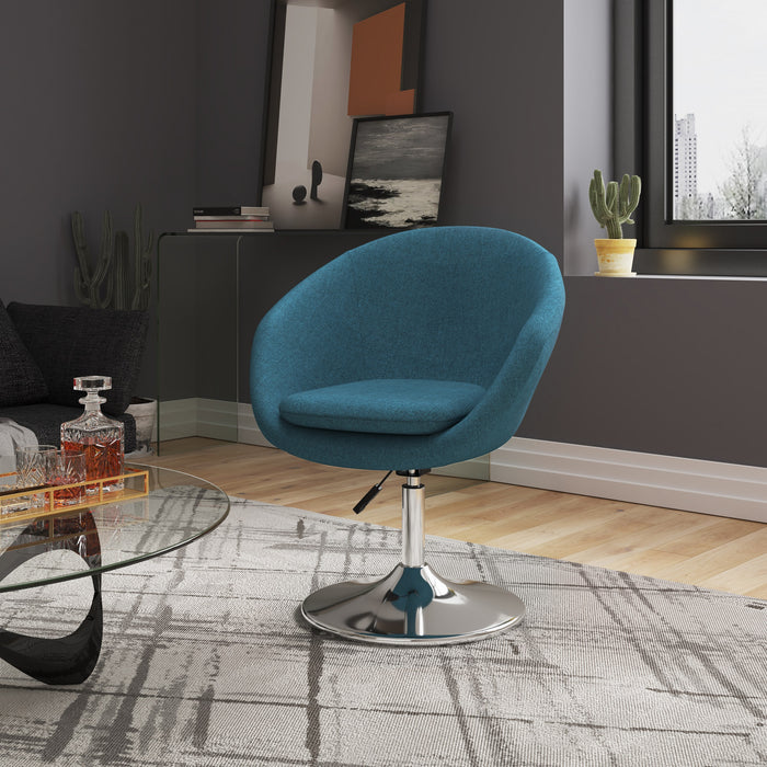 Manhattan Comfort Hopper Polished Chrome Twill Adjustable Height Accent Chair - Sky Blue
