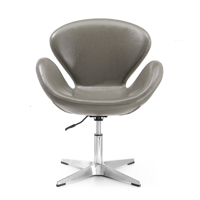Manhattan Comfort Raspberry Polished Chrome Faux Leather Adjustable Swivel Chair - Pebble