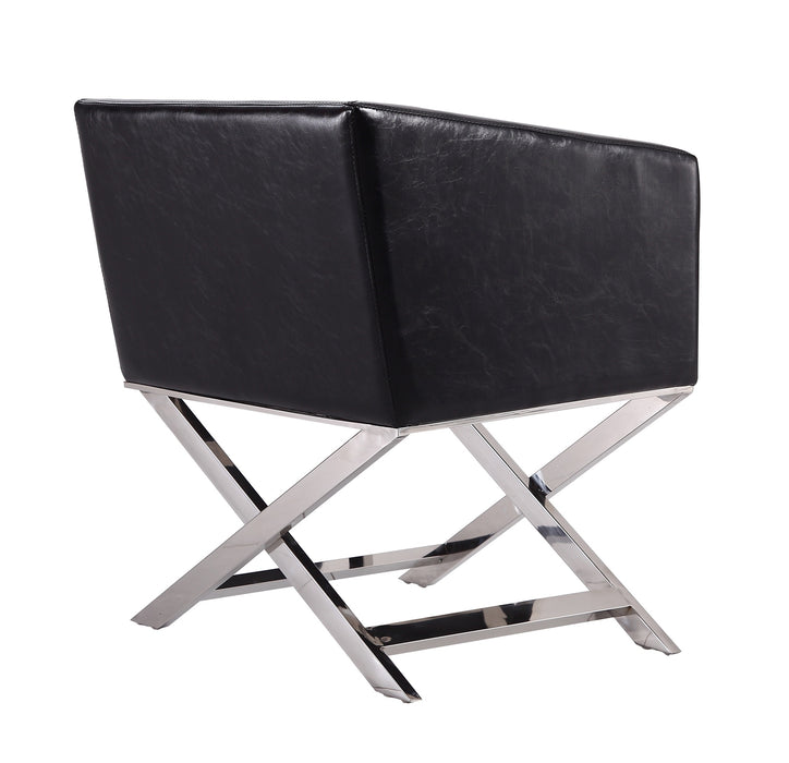 Manhattan Comfort Hollywood Polished Chrome Faux Leather Lounge Accent Chair - Black
