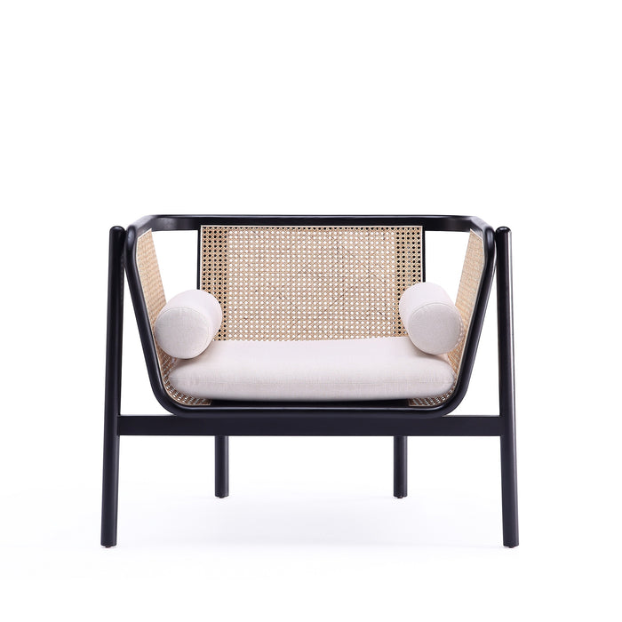Manhattan Comfort Versailles Accent Chair - Black, Natural Cane & Cream