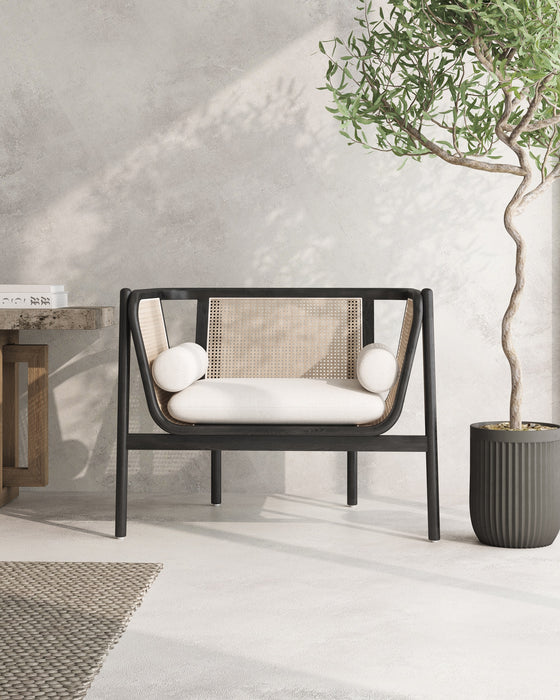 Manhattan Comfort Versailles Accent Chair - Black, Natural Cane & Cream