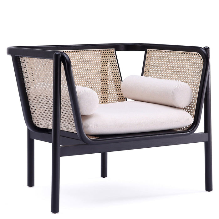 Manhattan Comfort Versailles Accent Chair - Black, Natural Cane & Cream