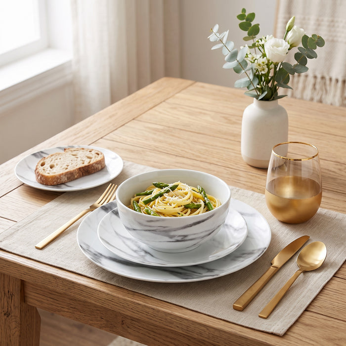 16-Piece Marble Porcelain Dinnerware Set for 4
