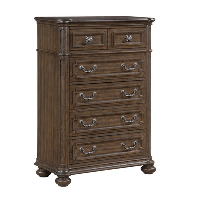 Ambrose Bedroom Chest of Drawers with Lift-Top Storage Tray, 6-Drawer, 38"W x 52.5"H – Brown | Commode verticale de chambre à coucher Ambrose de 38 po (L) x 52,5 po (H) à 6 tiroirs avec plateau de rangement à dessus relevable - brun