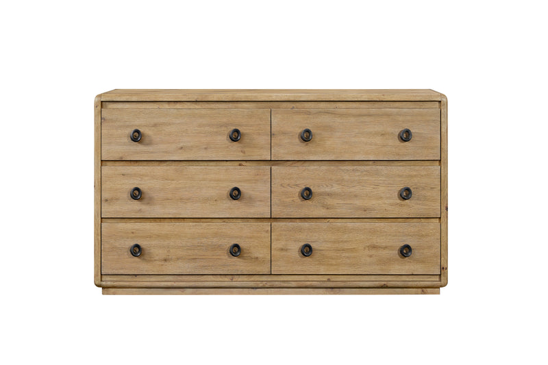 Austin Bedroom 6-Drawer Dresser, 66\"W x 38\"H - Natural Oak Brown