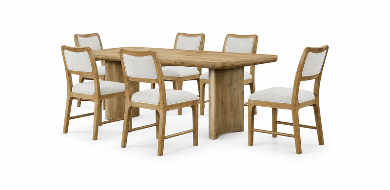 Austin 7pc Dining Set with Table & 6 Chairs, 84\"W - Taupe & Natural Oak Brown
