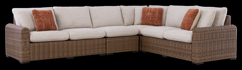 Banff 4-Piece Outdoor Patio Set with 2 Loveseats, Corner Chair & Armless Chair - Brown/Beige