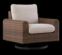 Banff Outdoor Patio Swivel Chair - Resin Wicker, Aluminum & Nuvella Fabric - Brown/Beige 