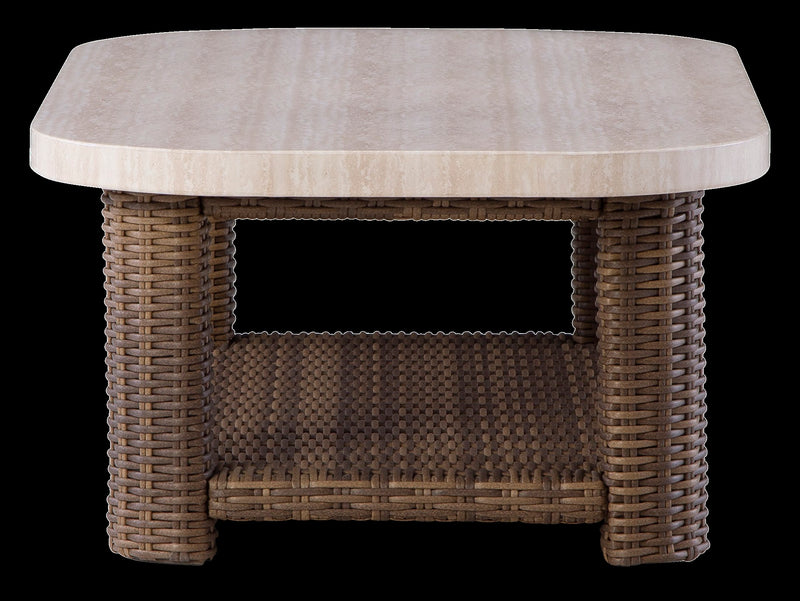 Banff Outdoor Patio Coffee Table - Resin Wicker & Aluminum, Weather Resistant - Brown/Beige