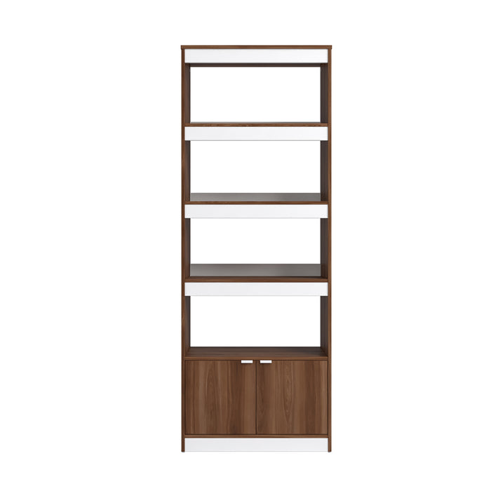 Manhattan Comfort Mid-Century Modern Ratzer Bookcase with 5 Shelves - Brown & White
