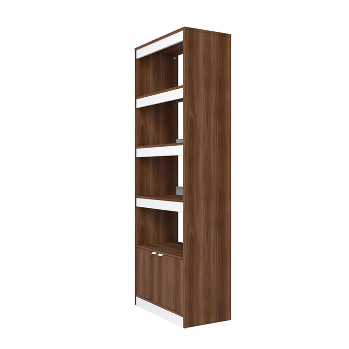 Manhattan Comfort Mid-Century Modern Ratzer Bookcase with 5 Shelves - Brown & White