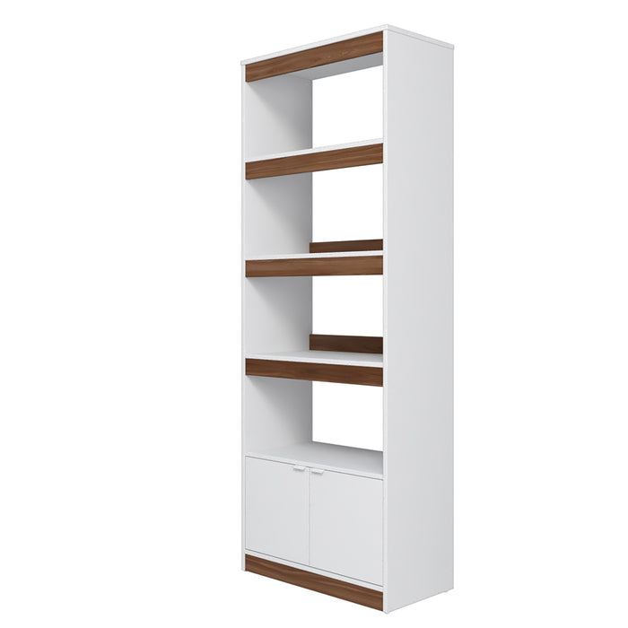 Manhattan Comfort Mid-Century Modern Ratzer Bookcase with 5 Shelves - White & Brown