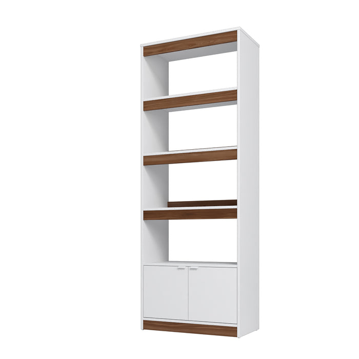 Manhattan Comfort Mid-Century Modern Ratzer Bookcase with 5 Shelves - White & Brown
