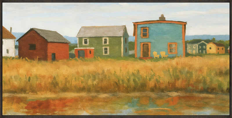 Lake Houses Framed Acrylic Touch Art  - 25\" x 49\"