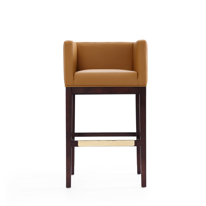 Manhattan Comfort Kingsley 38\" Beech Wood Barstool - Camel & Dark Walnut