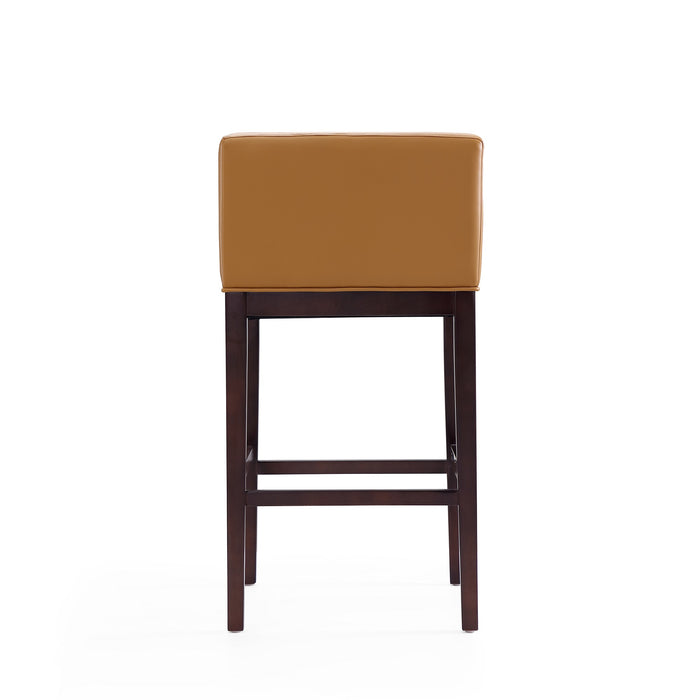 Manhattan Comfort Kingsley 38\" Beech Wood Barstool - Camel & Dark Walnut