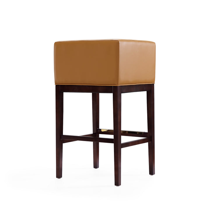 Manhattan Comfort Kingsley 38\" Beech Wood Barstool - Camel & Dark Walnut