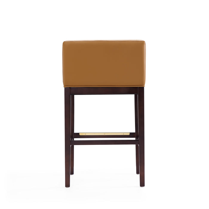 Manhattan Comfort Kingsley 38\" Beech Wood Barstool - Camel & Dark Walnut