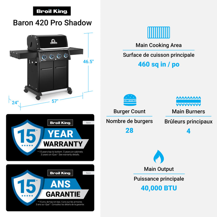 Broil King Baron 420 Pro Shadow 4-Burner 40,000-BTU Propane Gas BBQ - 674114 Grill