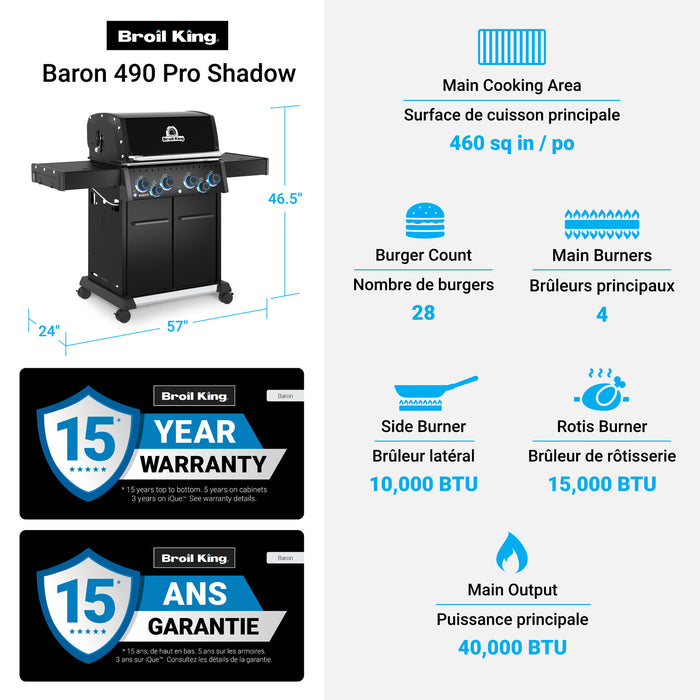 Broil King Baron 490 Pro Shadow 4-Burner 40,000-BTU Natural Gas BBQ - 674147 Grill