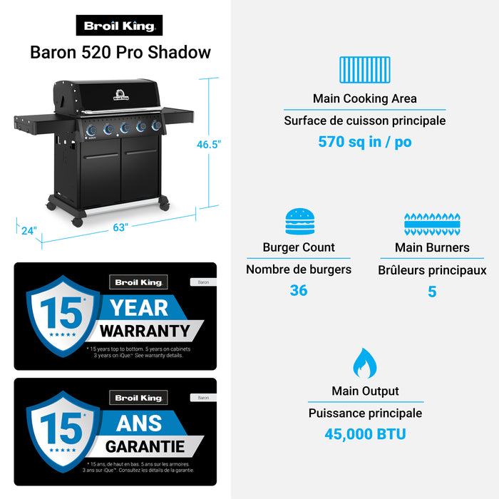 Broil King Baron 520 Pro Shadow 5-Burner 45,000-BTU Propane Gas BBQ - 675114 Grill
