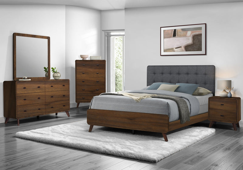 Cami Bedside 2-Drawer Nightstand, Mid-Century Modern, 17\"W x 24.8\"H – Brown