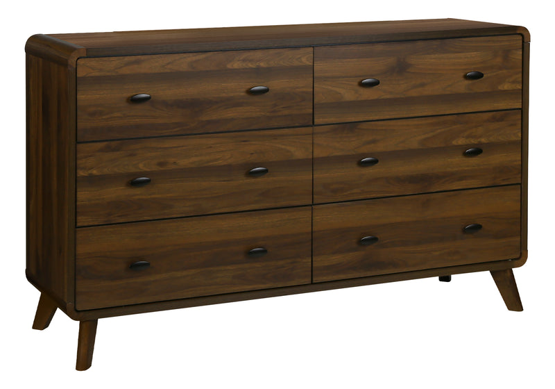 Cami Bedroom 6-Drawer Dresser, Mid-Century Modern, 58.5\"W x 17.5\"H – Brown