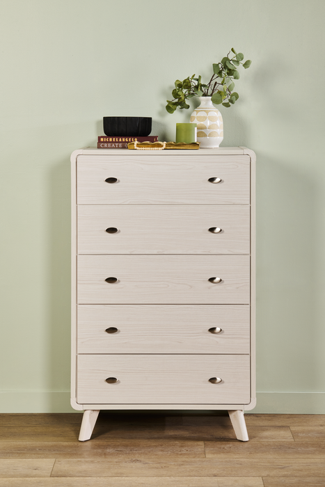 Cami Bedroom Chest of Drawers, 5-Drawer, Mid-Century Modern, 31.5\"W x 50\"H - Grey Oak