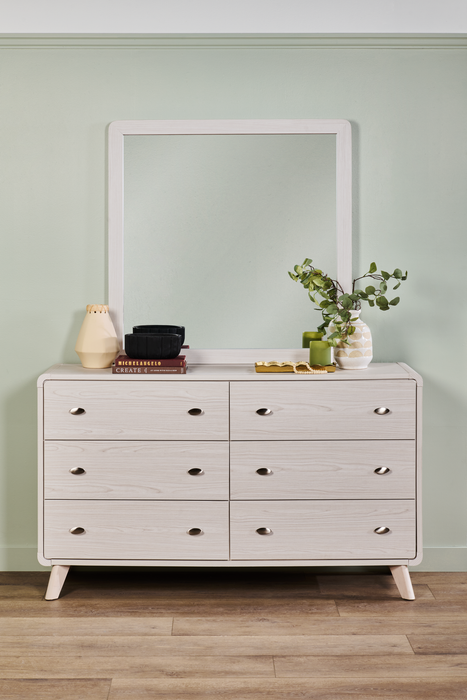 Cami Bedroom 6-Drawer Dresser, Mid-Century Modern, 58.5\"W x 17.5\"H - Grey Oak