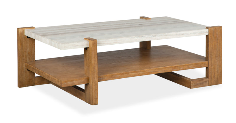 Carlisle 55.5\" Coffee Table with Storage and Faux Granite Top - Honey Wheat
