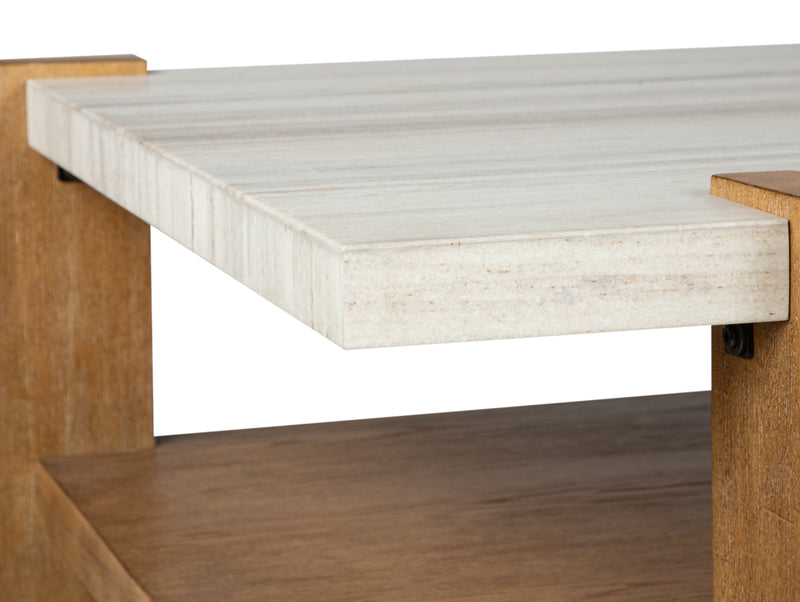 Carlisle 55.5\" Coffee Table with Storage and Faux Granite Top - Honey Wheat