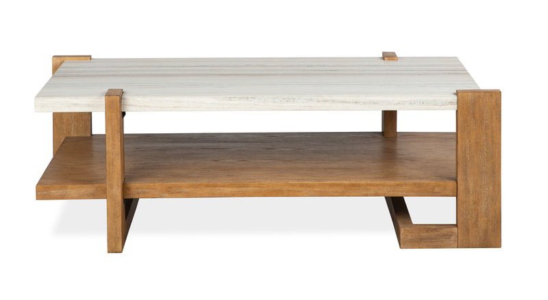 Carlisle 55.5\" Coffee Table with Storage and Faux Granite Top - Honey Wheat
