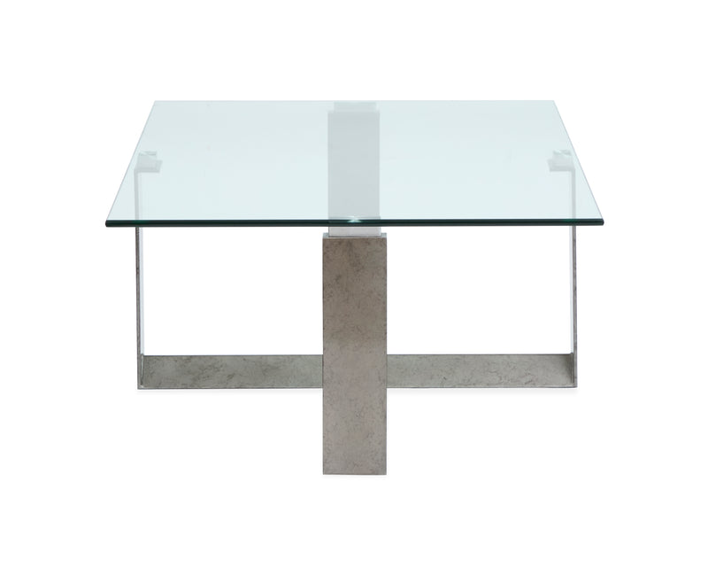 Consort 50\" Coffee Table with Tempered Glass Top - Aged Pewter