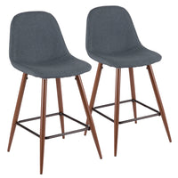 LumiSource Pebble Blue Fabric Mid-Century Modern Counter-Height Stool - Set of 2