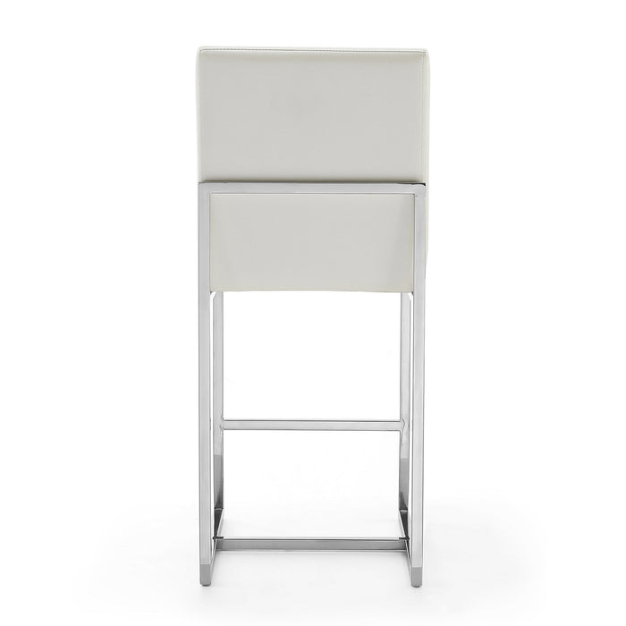 Manhattan Comfort Element 37.2\" Polished Chrome Stainless Steel Counter Height Barstool - Pearl White