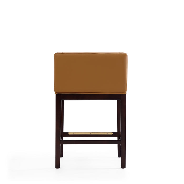 Manhattan Comfort Kingsley 34\" Beech Wood Counter Height Barstool - Camel & Dark Walnut