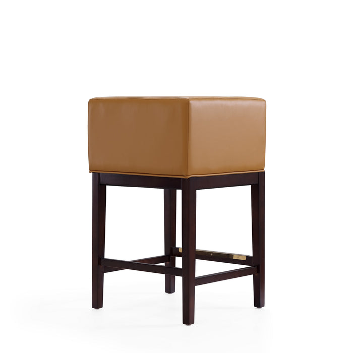 Manhattan Comfort Kingsley 34\" Beech Wood Counter Height Barstool - Camel & Dark Walnut