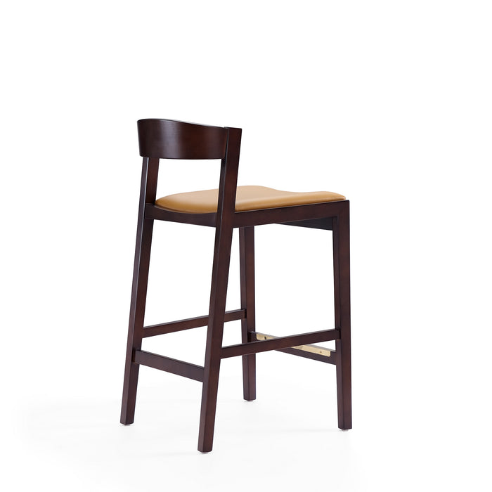 Manhattan Comfort Klismos 36.75\" Beech Wood Counter Height Barstool - Camel & Dark Walnut